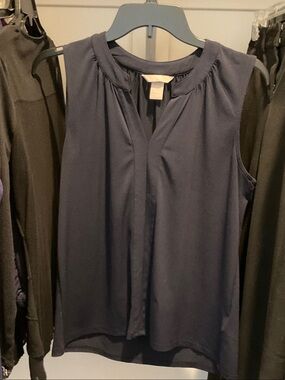H&M Navy Sleeveless V-Neck Pleated Front Top